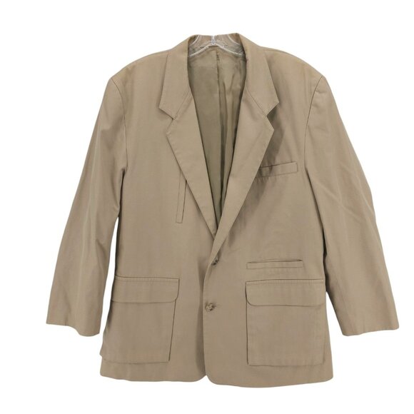 VINTAGE Banana Republic Mill Valley Safari Blazer Jacket Khaki Tan 80s Size 44 - Picture 1 of 13